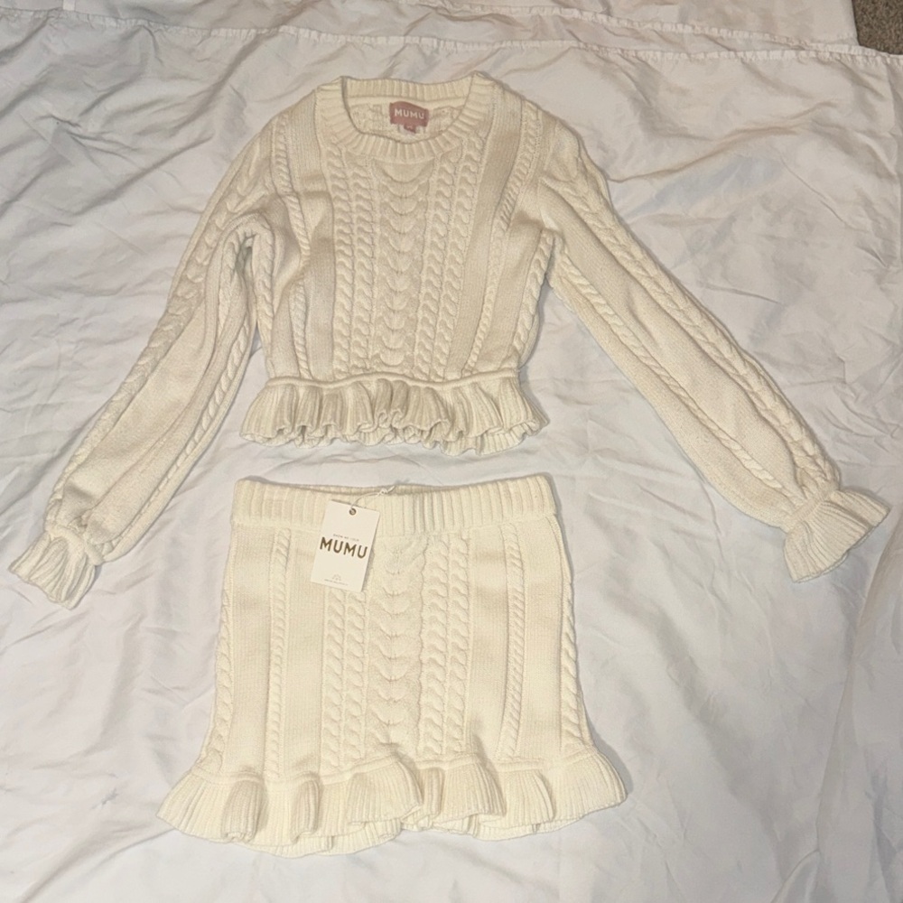 Show Me Your MuMu Cream Cable Knit Sweater Set XS EUC NWT